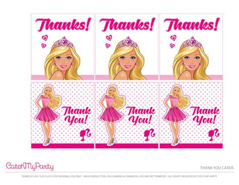 Free Printable Barbie Thank You Tags
