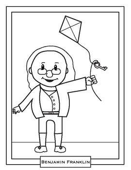 Free Printable Benjamin Franklin And Kite Coloring Book Page