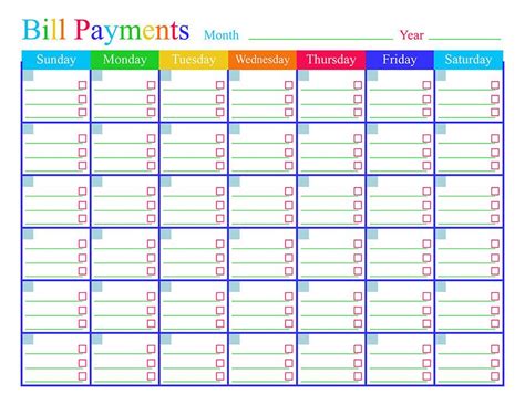 Free Printable Bill Calendar