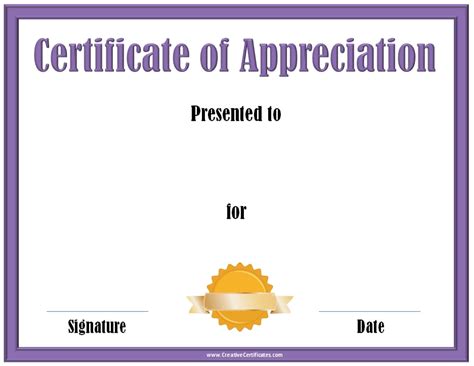 Free Printable Certificates Of Appreciation
