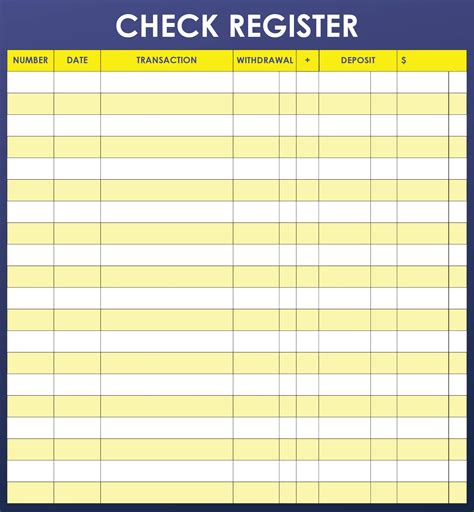 Free Printable Check Register Template