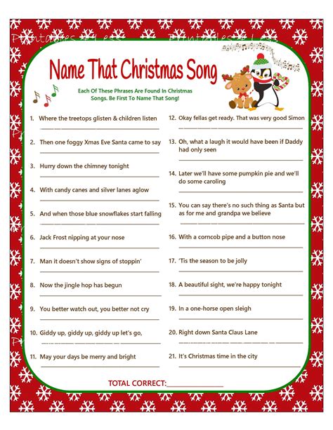 Free Printable Christmas Song Games