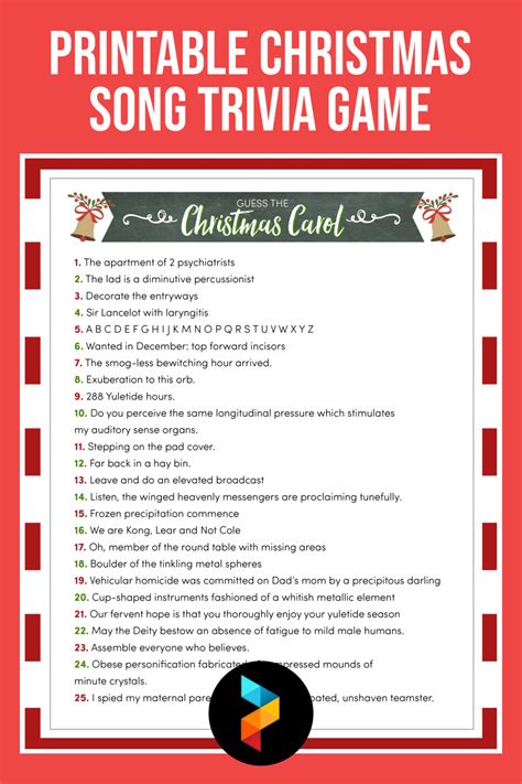 Free Printable Christmas Song Picture Game With Answers