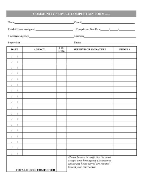 Free Printable Community Service Forms For Court