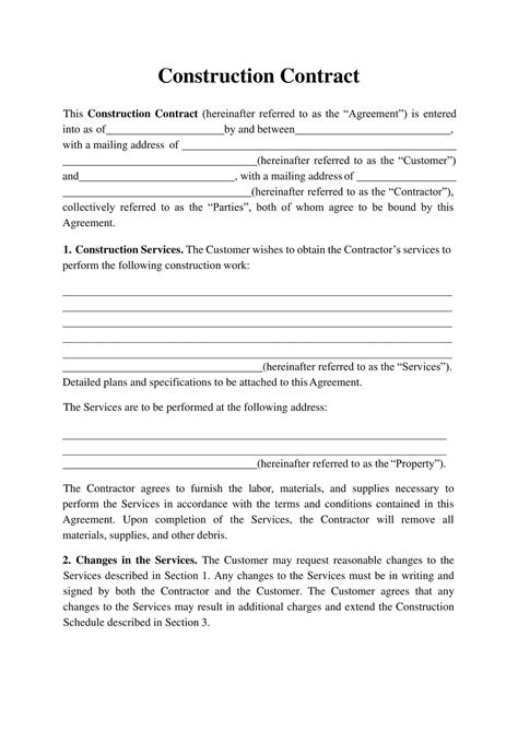Free Printable Construction Contracts