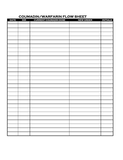 Free Printable Coumadin Flow Sheet
