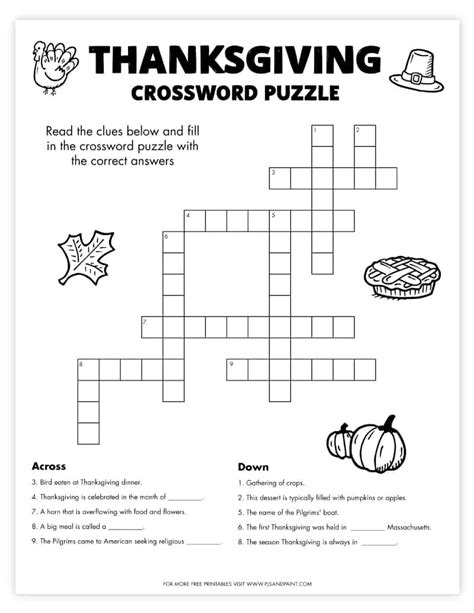 Free Printable Crossword Puzzles For Thanksgiving