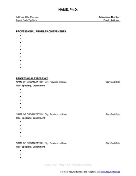 Free Printable Curriculum Vitae Template