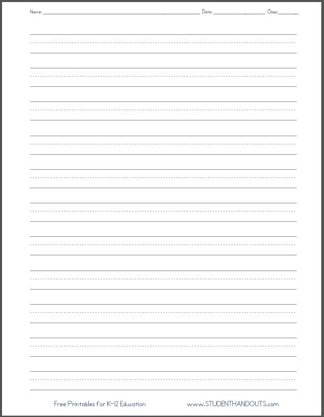 Free Printable Dashed Line Primary School Handwriting Practice Paper