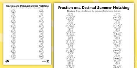 Free Printable Decimal And Fraction Review Sheets For Fourth Grade