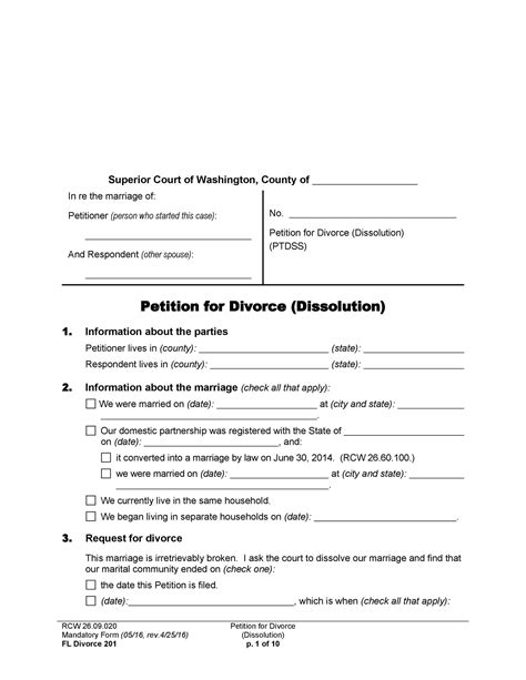Free Printable Divorce Papers Arizona