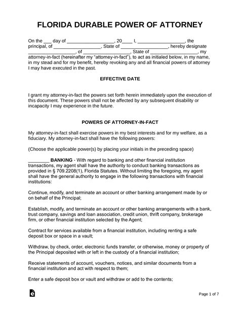 Free Printable Durable Power Of Attorney Form Florida