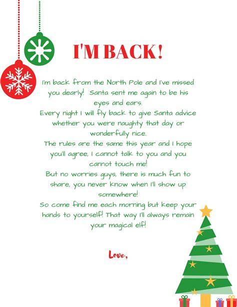Free Printable Elf On The Shelf Letter Im Back