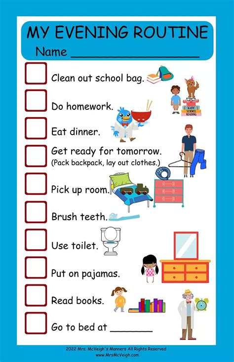 Free Printable Evening Chart For Home For Kids