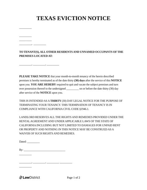 Free Printable Eviction Notice Texas