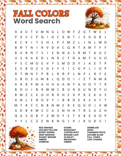 Free Printable Fall Word Search Puzzles