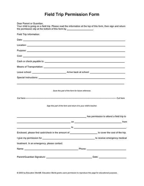 Free Printable Field Trip Permission Slip Template
