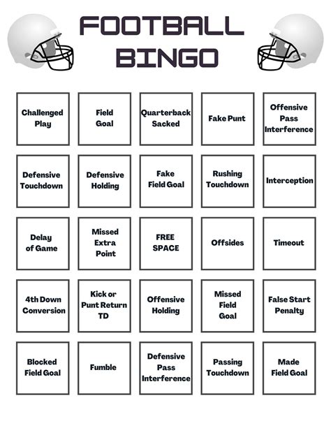 Free Printable Football Bingo Cards