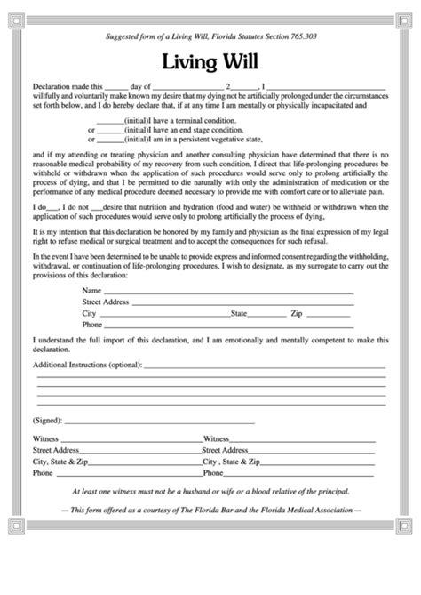 Free Printable Forms For Living Wills