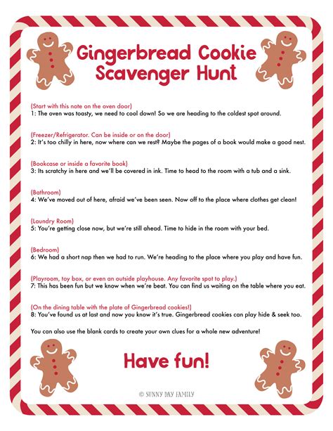 Free Printable Gingerbread Man Scavenger Hunt Clues