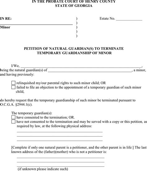 Free Printable Guardianship Forms Georgia