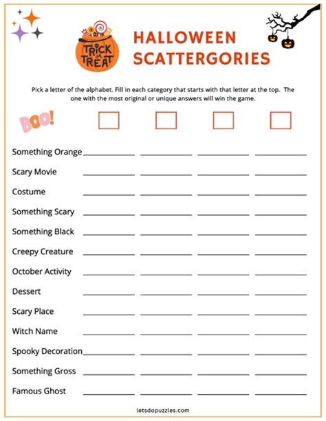 Free Printable Halloween Scattergories