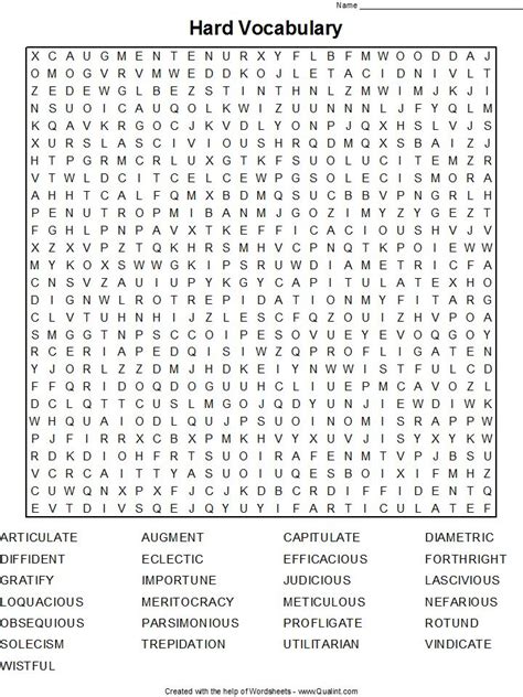 Free Printable Hard Word Search