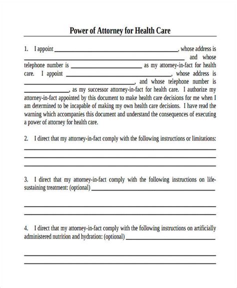 Free Printable Health Care Power Of Attorney Forms