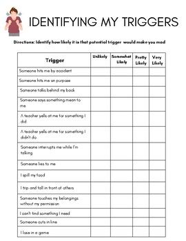 Free Printable Identifying Triggers Worksheets