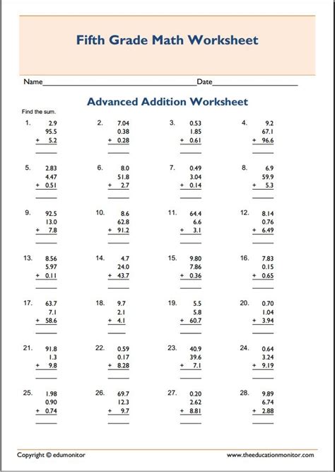 Free Printable Math Worksheets For 5th And 6th Grade