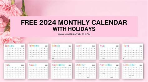 Free Printable Monthly Calendar With Holidays