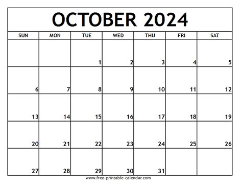 Free Printable October 2024 Calendar