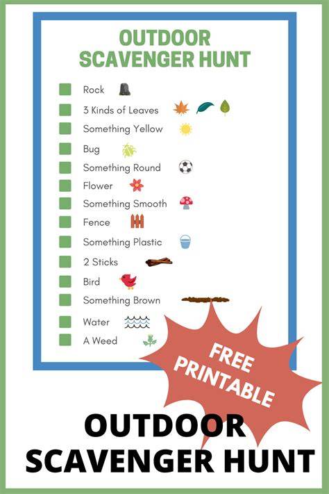 Free Printable Outdoor Scavenger Hunt For 6th Graders