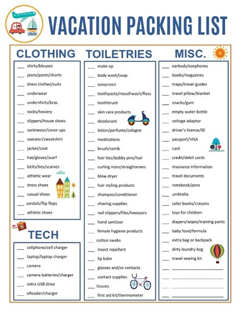 Free Printable Packing List For Vacation
