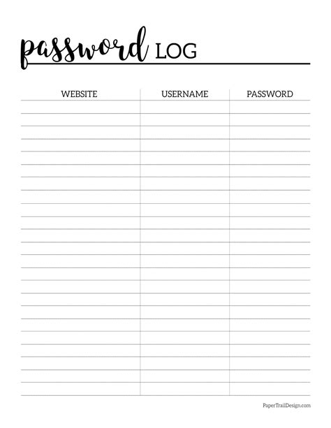 Free Printable Password Log
