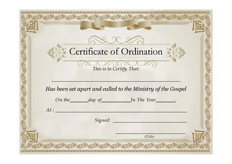 Free Printable Pastor Ordination Certificate Template