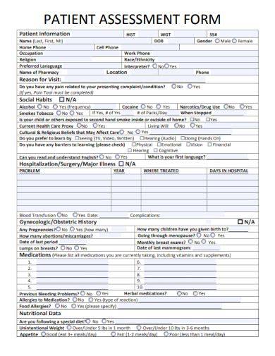 Free Printable Patient Assessment Forms