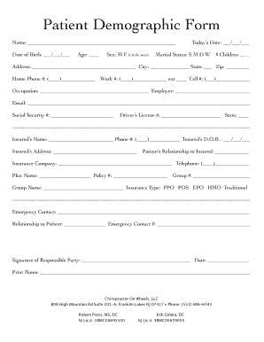Free Printable Patient Demographic Form