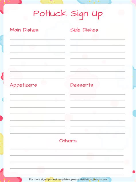 Free Printable Potluck Sign Up Sheet Template