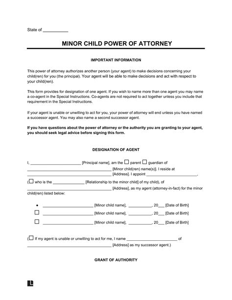 Free Printable Power Of Attorney Form For A Child