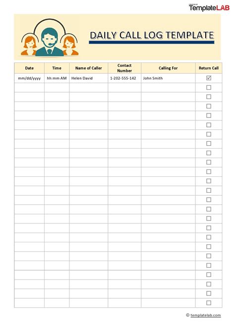 Free Printable Printable Call Log Template