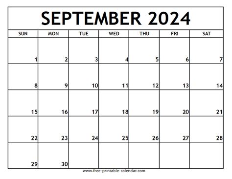 Free Printable September 2024 Calendar