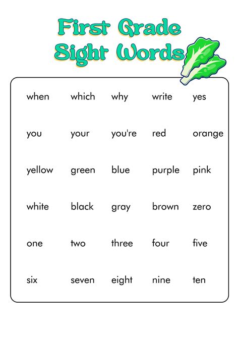 Free Printable Sight Words For First Grade