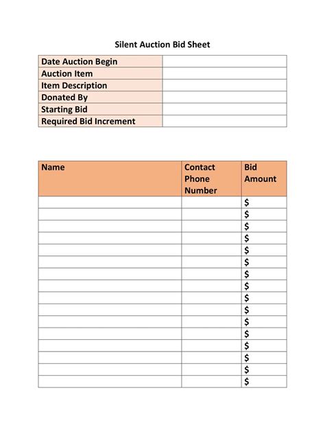 Free Printable Silent Auction Bid Sheet Word Doc
