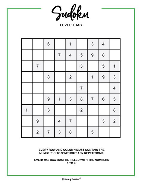 Free Printable Sudoku Puzzles Easy