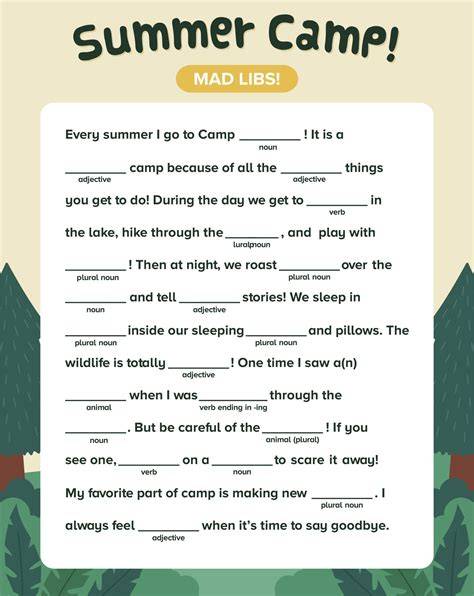 Free Printable Summer Camp Mad Libs