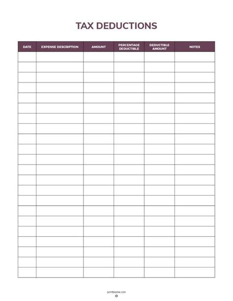 Free Printable Tax Deduction Worksheet