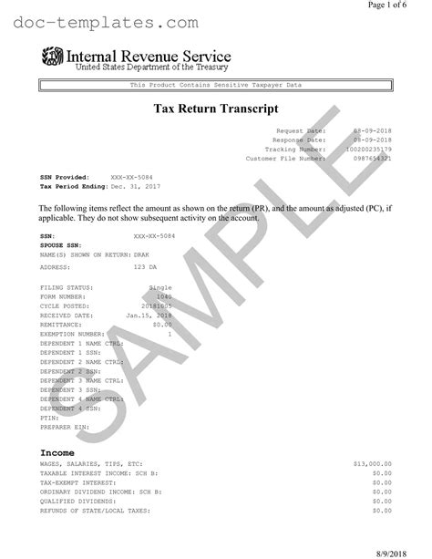 Free Printable Tax Transcript