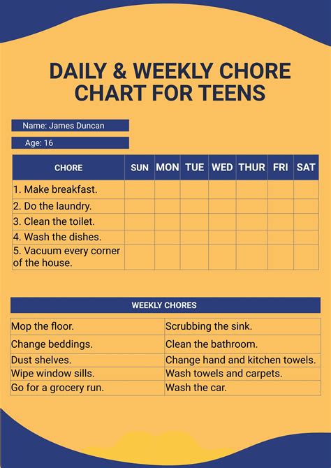 Free Printable Teenage Chore Chart
