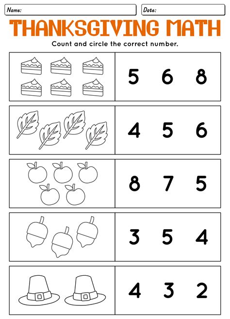 Free Printable Thanksgiving Math Worksheets For Kindergarten